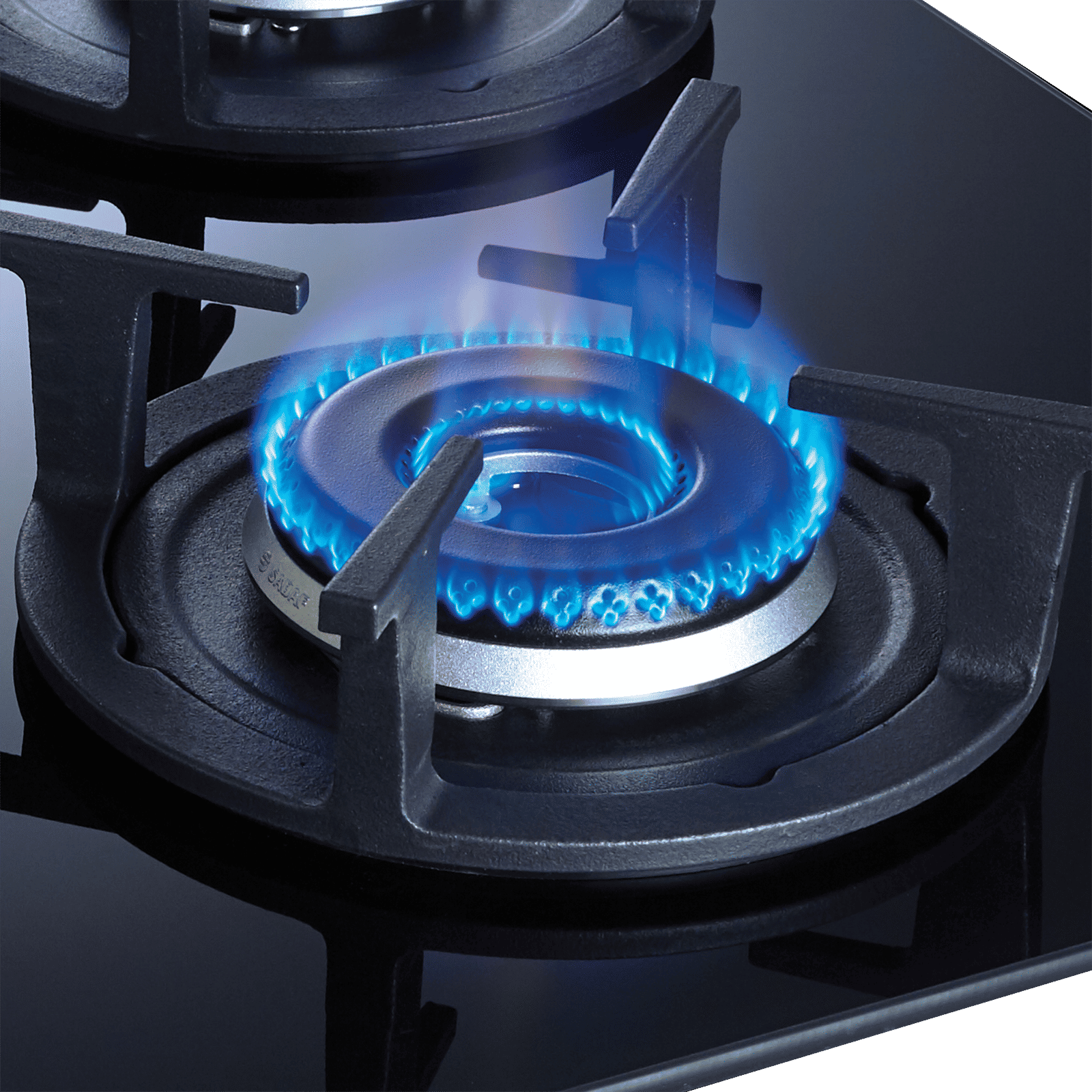 elica RG FLEXI HCT 375 DX LOTUS BK Toughened Glass Top 3 Burner Automatic Hob (Cast Iron Pan Support, Black Glass)_4