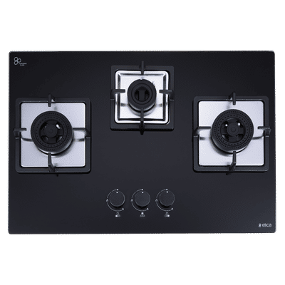 elica IND FLEXI AB 360 DX DFS Toughened Glass Top 3 Burner Automatic Hob (Cast Iron Pan Support, Black)