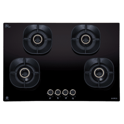 elica CROWN FLEXI 475 LOTUS IND HD BRASS Toughened Glass Top 4 Burner Automatic Hob (Multi Flame Burners, Black Glass)