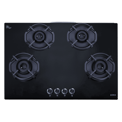 elica FLEXI HEXA 475 RS LOTUS IND HD BRASS Toughened Glass Top 4 Burner Automatic Hob (Multi Flame Burners, Black Glass)