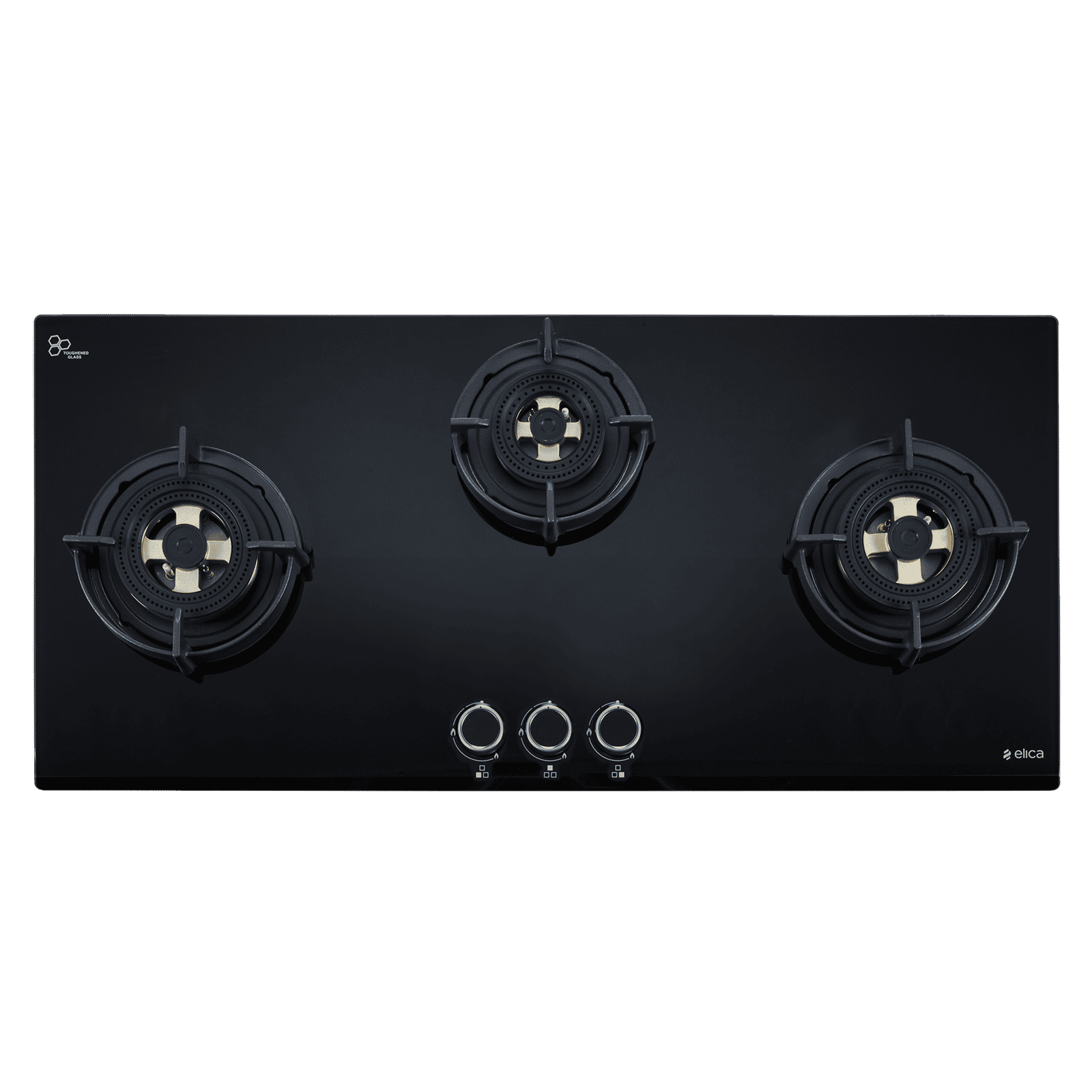 elica FLEXI DFS FB MFC 3B 90 DX FFD Toughened Glass Top 3 Burner Automatic Hob (Direct Multi Flame Burners, Black Glass)_1