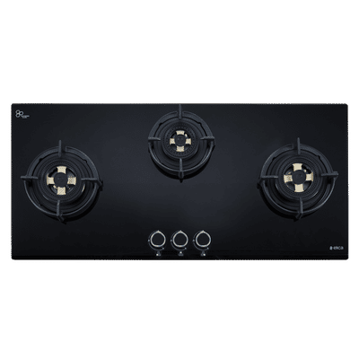elica FLEXI DFS FB MFC 3B 90 DX FFD Toughened Glass Top 3 Burner Automatic Hob (Direct Multi Flame Burners, Black Glass)