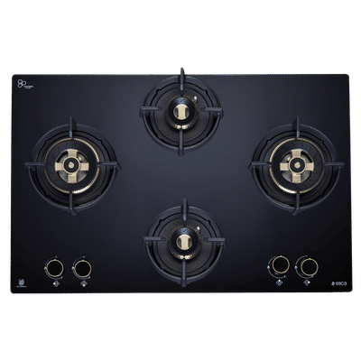elica FLEXI DFS HE FB 4B 70 DX Toughened Glass Top 4 Burner Automatic Hob (Direct Multi Flame Burners, Black Glass)