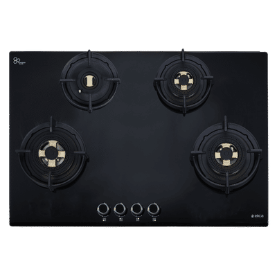 elica DFS FB MFC 4B 90 R Toughened Glass Top 4 Burner Automatic Hob (Direct Multi Flame Burners, Black Glass)