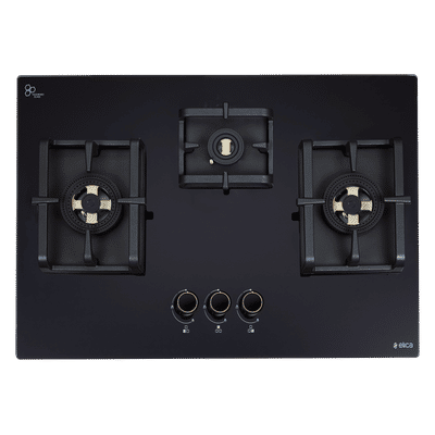 elica DFS PRO FB 3B 70 DX Toughened Glass Top 3 Burner Automatic Hob (Direct Multi Flame Burners, Black Glass)