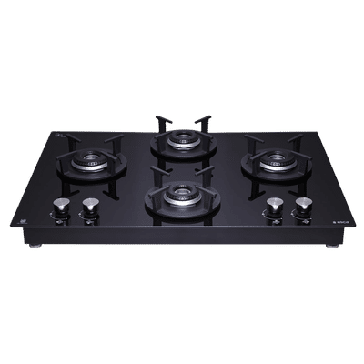 elica FLEXI HCT 460 DX LOTUS BK 4 Burner Automatic Hob (Round Cast Iron Pan Support, Black)