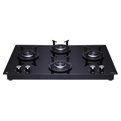 elica FLEXI HCT 470 DX LOTUS BK 4 Burner Automatic Hob (Round Cast Iron Pan Support, Black)