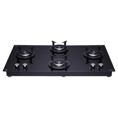elica RG FLEXI HCT DX LOTUS BK 4 Burner Automatic Hob (Round Cast Iron Pan Support, Black)