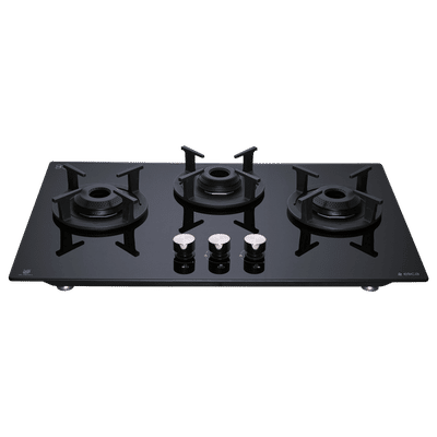 elica RG FLEXI 360 LOTUS IND HD BRASS Toughened Glass Top 3 Burner Automatic Hob (Multi Flame Burners, Black Glass)