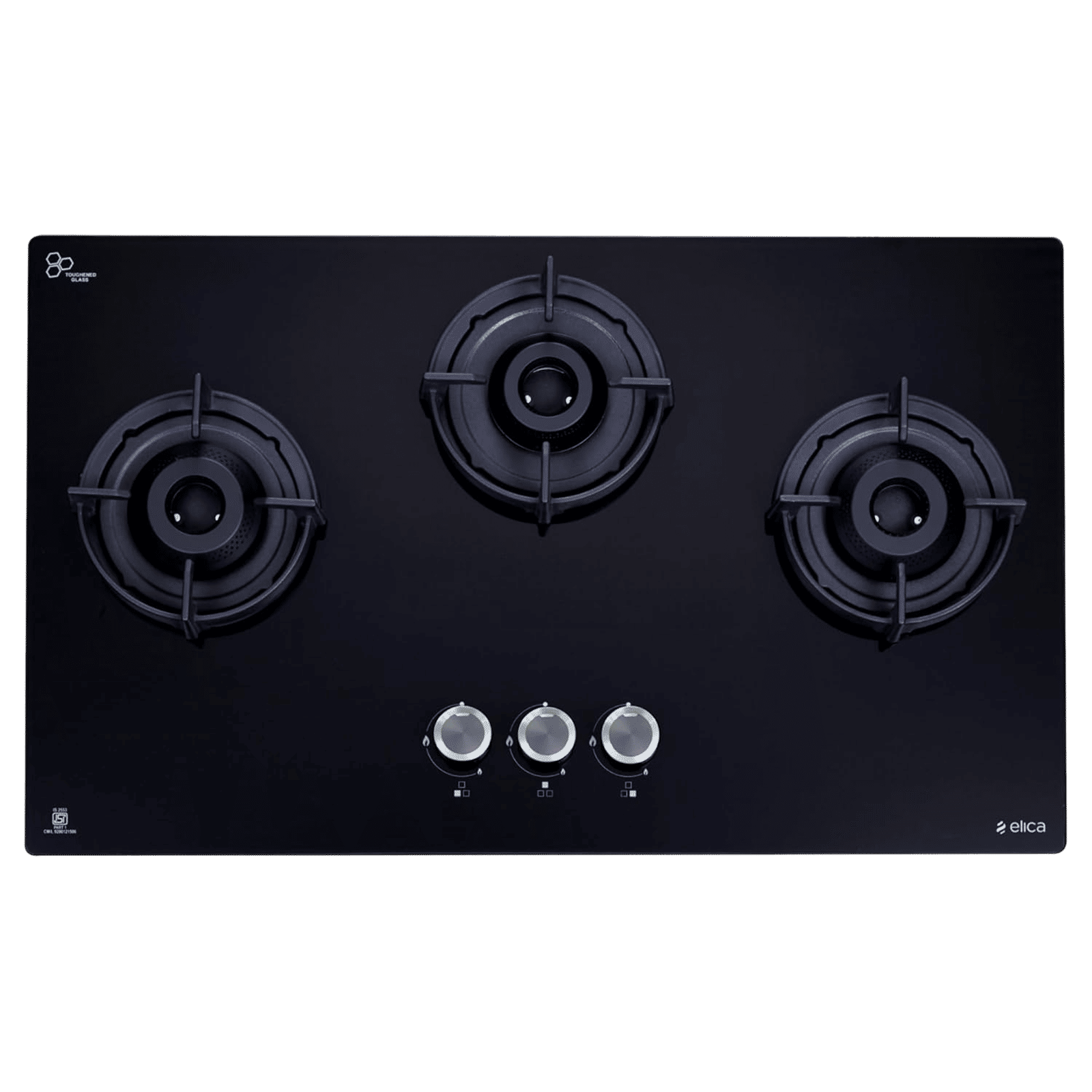 elica FLEXI 375 LOTUS IND HD BRASS Toughened Glass Top 3 Burner Automatic Hob (Cast Iron Pan Support with Heat Guard, Black) elica FLEXI 375 LOTUS IND HD BRASS Toughened Glass Top 3 Burner Automatic Hob (Cast Iron Pan Support with Heat Guard, Black)_6