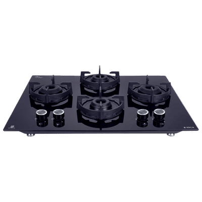 elica FLEXI 460 LOTUS IND HD BRASS Toughened Glass Top 4 Burner Automatic Hob (Cast Iron Pan Support with Heat Guard, Black)