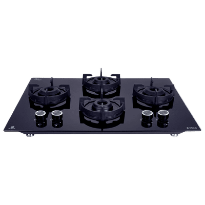 elica RG FLEXI 470 LOTUS IND HD BRASS Toughened Glass Top 4 Burner Automatic Hob (Cast Iron Pan Support with Heat Guard, Black)