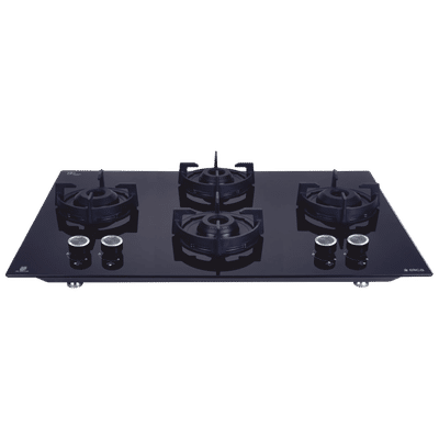 elica FLEXI 491 LOTUS IND HD BRASS Toughened Glass Top 4 Burner Automatic Hob (Cast Iron Pan Support with Heat Guard, Black)