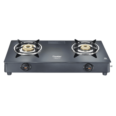 Prestige Efficia Toughened Glass Top 2 Burner Manual Gas Stove (ISI Certified, Black)