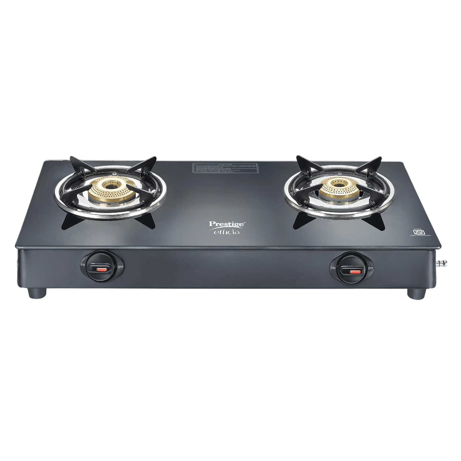 Prestige Efficia Toughened Glass Top 2 Burner Manual Gas Stove (ISI Certified, Black)_1