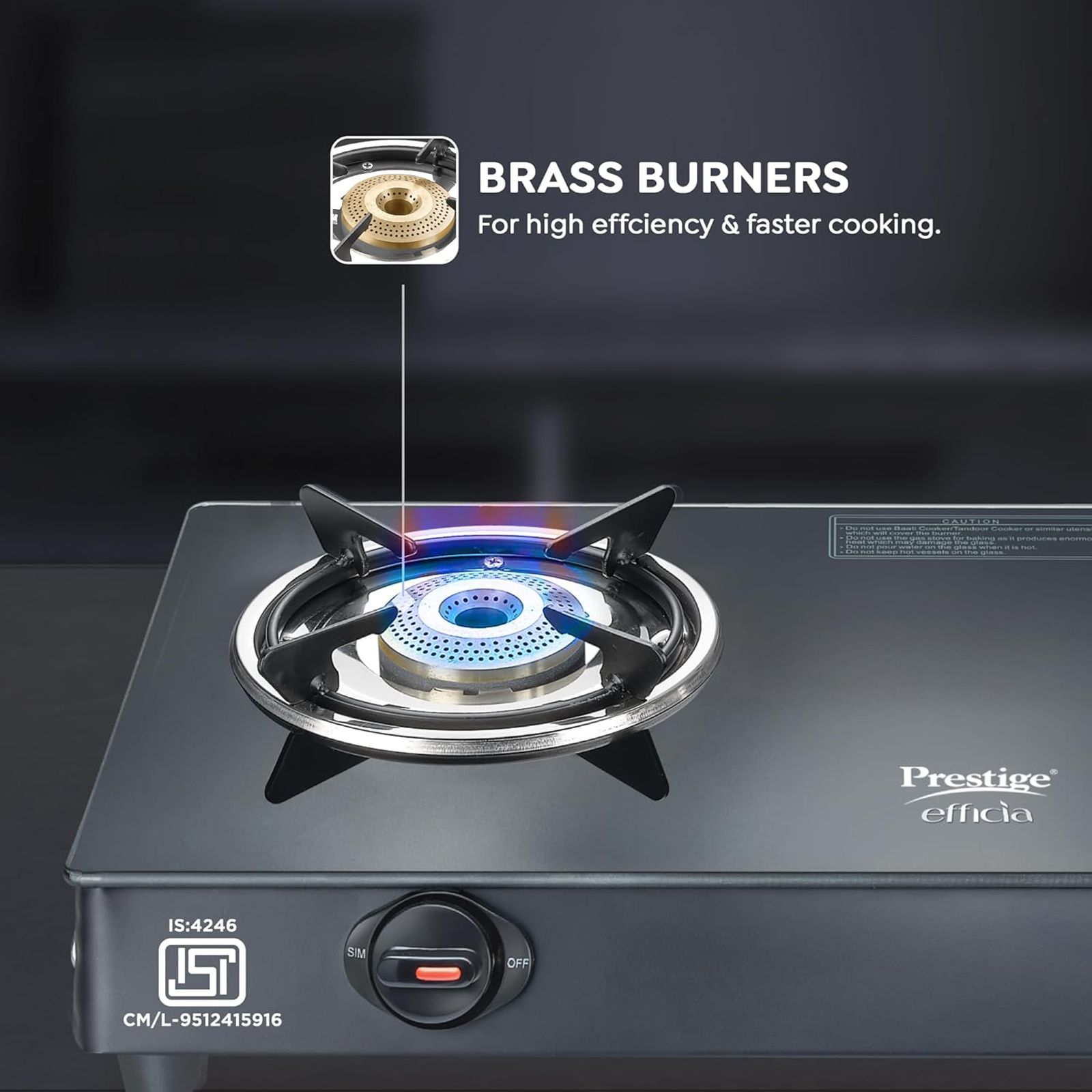 Prestige Efficia Toughened Glass Top 2 Burner Manual Gas Stove (ISI Certified, Black)_5