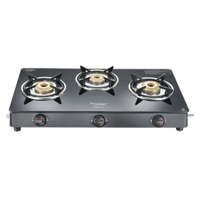 Prestige Efficia Toughened Glass Top 3 Burner Manual Gas Stove (ISI Certified, Black)