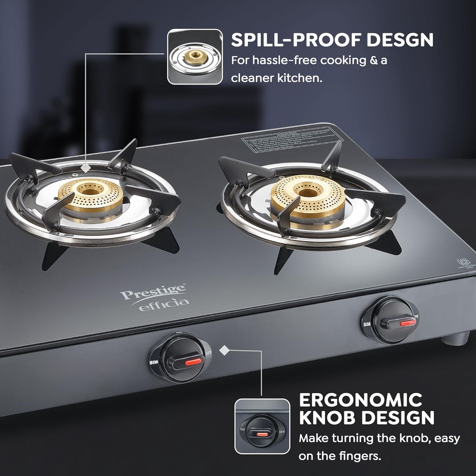 Prestige Efficia Toughened Glass Top 3 Burner Manual Gas Stove (ISI Certified, Black) Prestige Efficia Toughened Glass Top 3 Burner Manual Gas Stove (ISI Certified, Black)_6