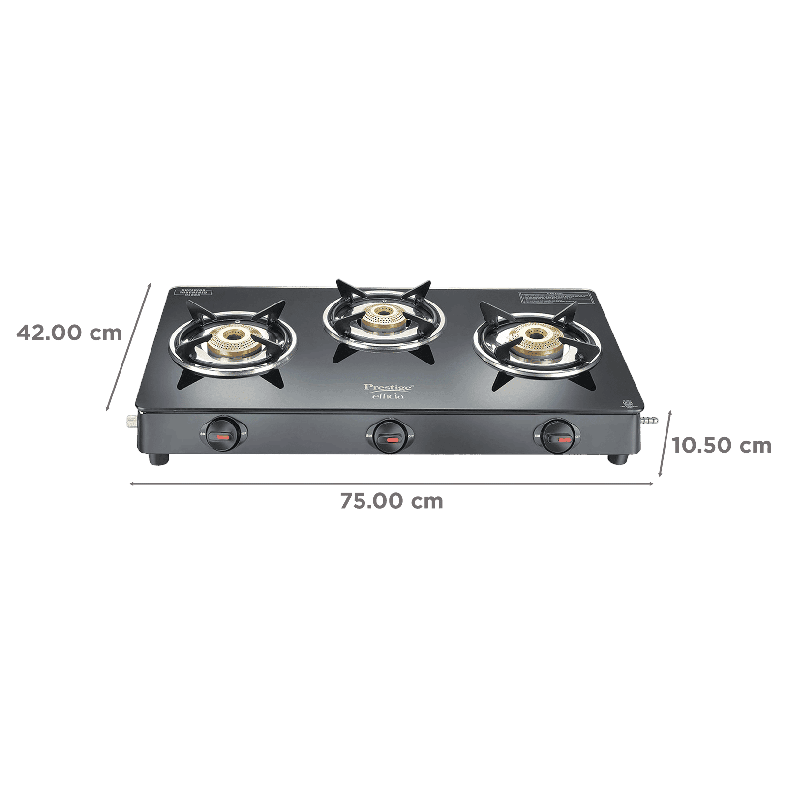 Prestige Efficia Toughened Glass Top 3 Burner Manual Gas Stove (ISI Certified, Black) Prestige Efficia Toughened Glass Top 3 Burner Manual Gas Stove (ISI Certified, Black)_2