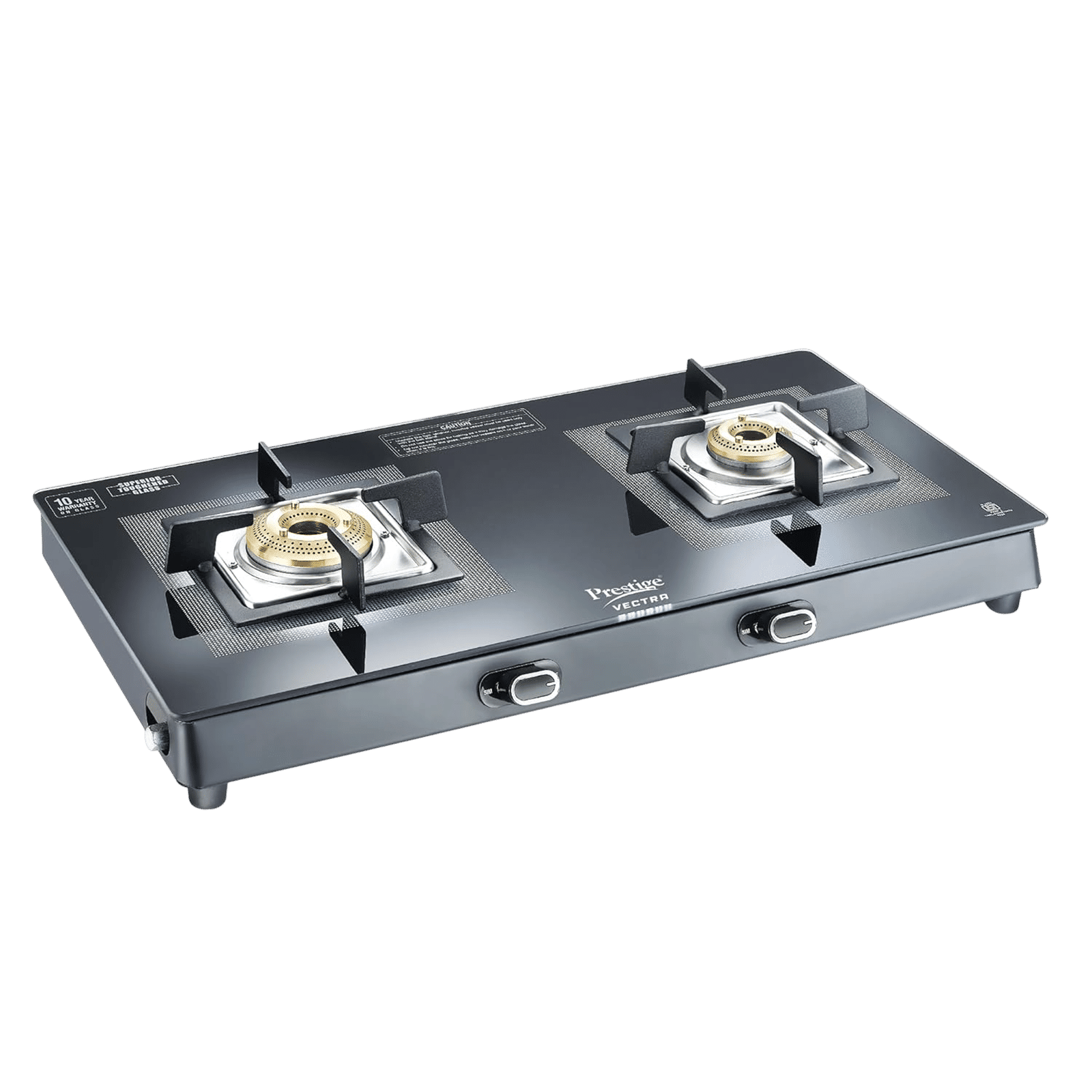 Prestige Vectra Toughened Glass Top 2 Burner Manual Gas Stove (ISI Certified, Black)_1