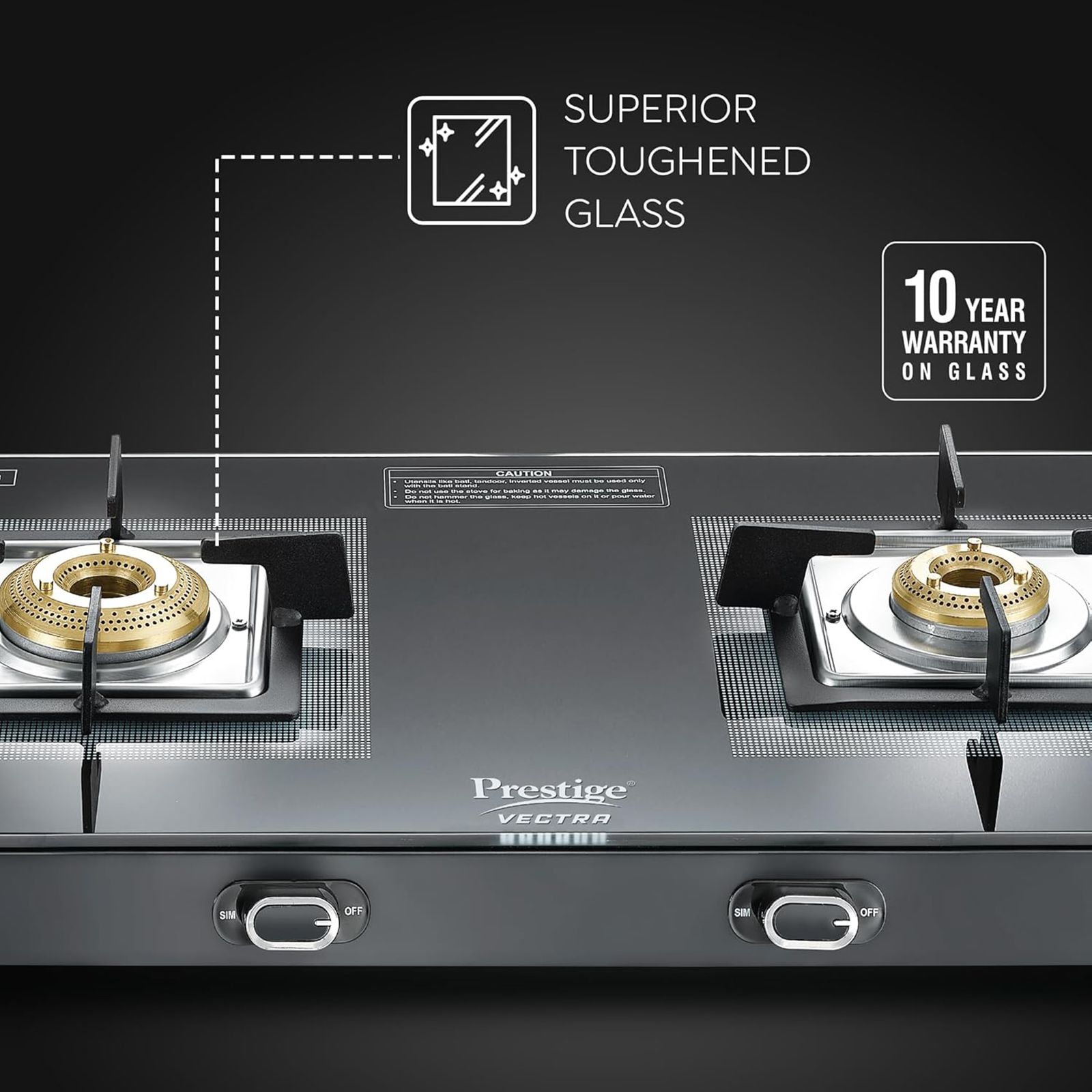 Prestige Vectra Toughened Glass Top 2 Burner Manual Gas Stove (ISI Certified, Black)_5
