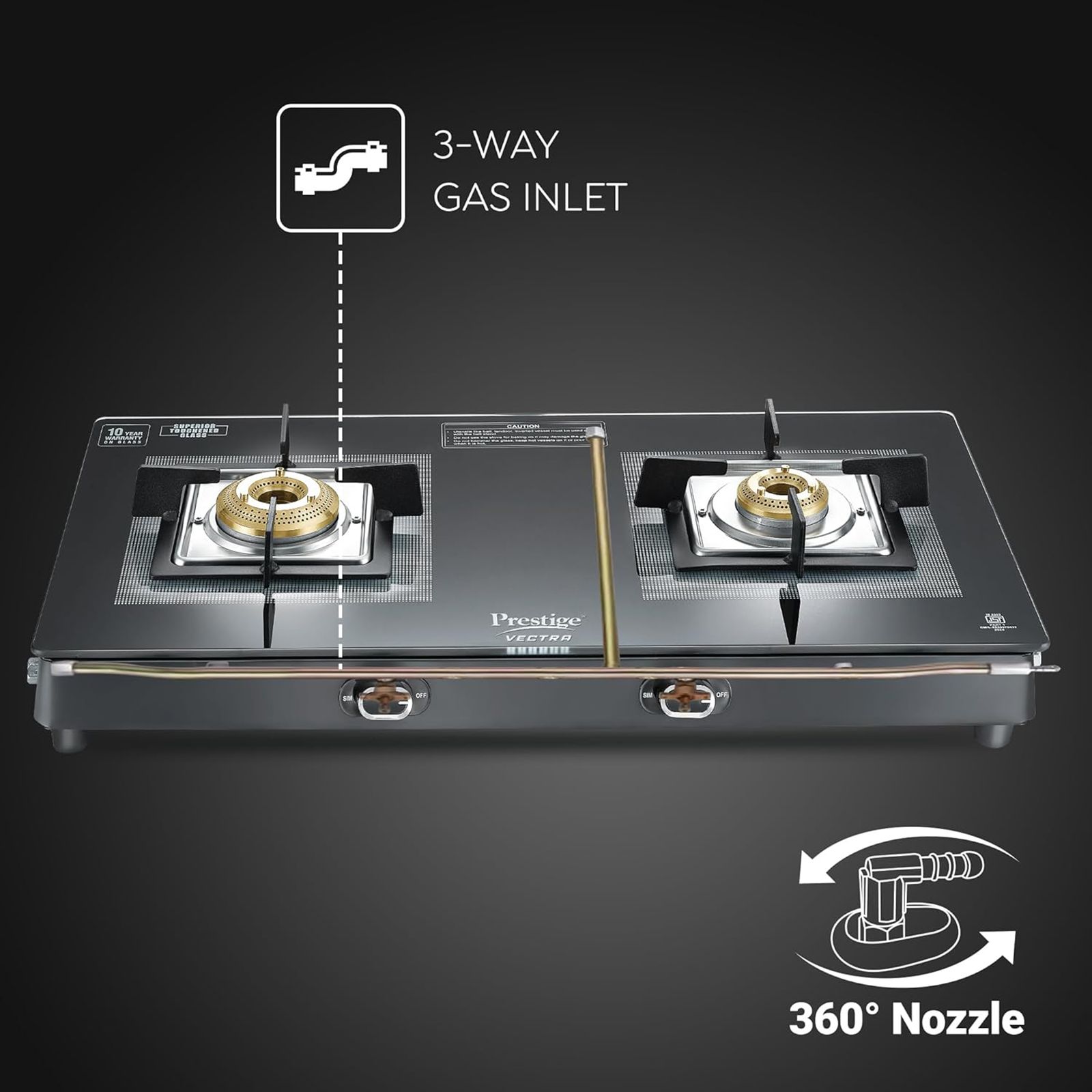 Prestige Vectra Toughened Glass Top 2 Burner Manual Gas Stove (ISI Certified, Black)_8