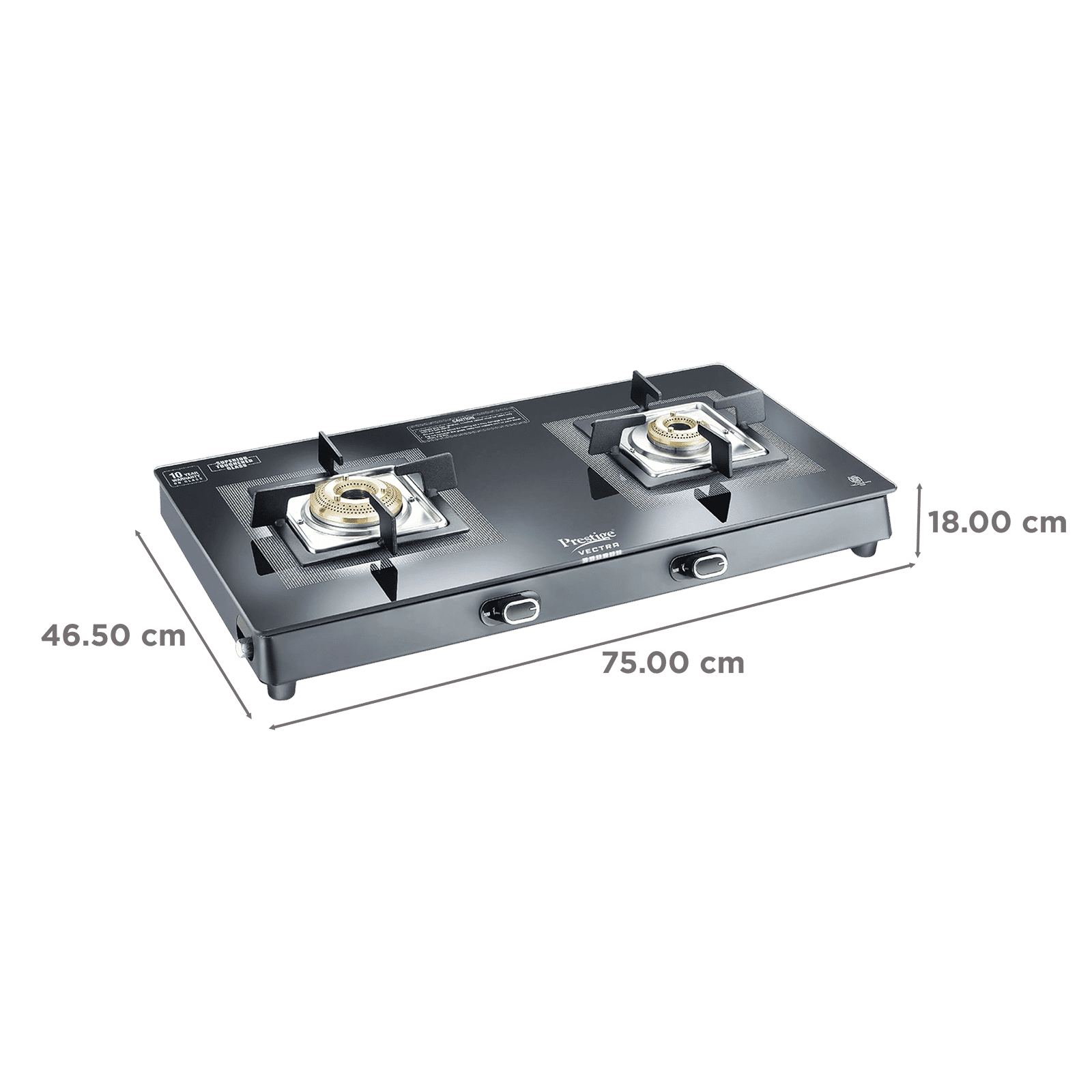 Prestige Vectra Toughened Glass Top 2 Burner Manual Gas Stove (ISI Certified, Black)_2