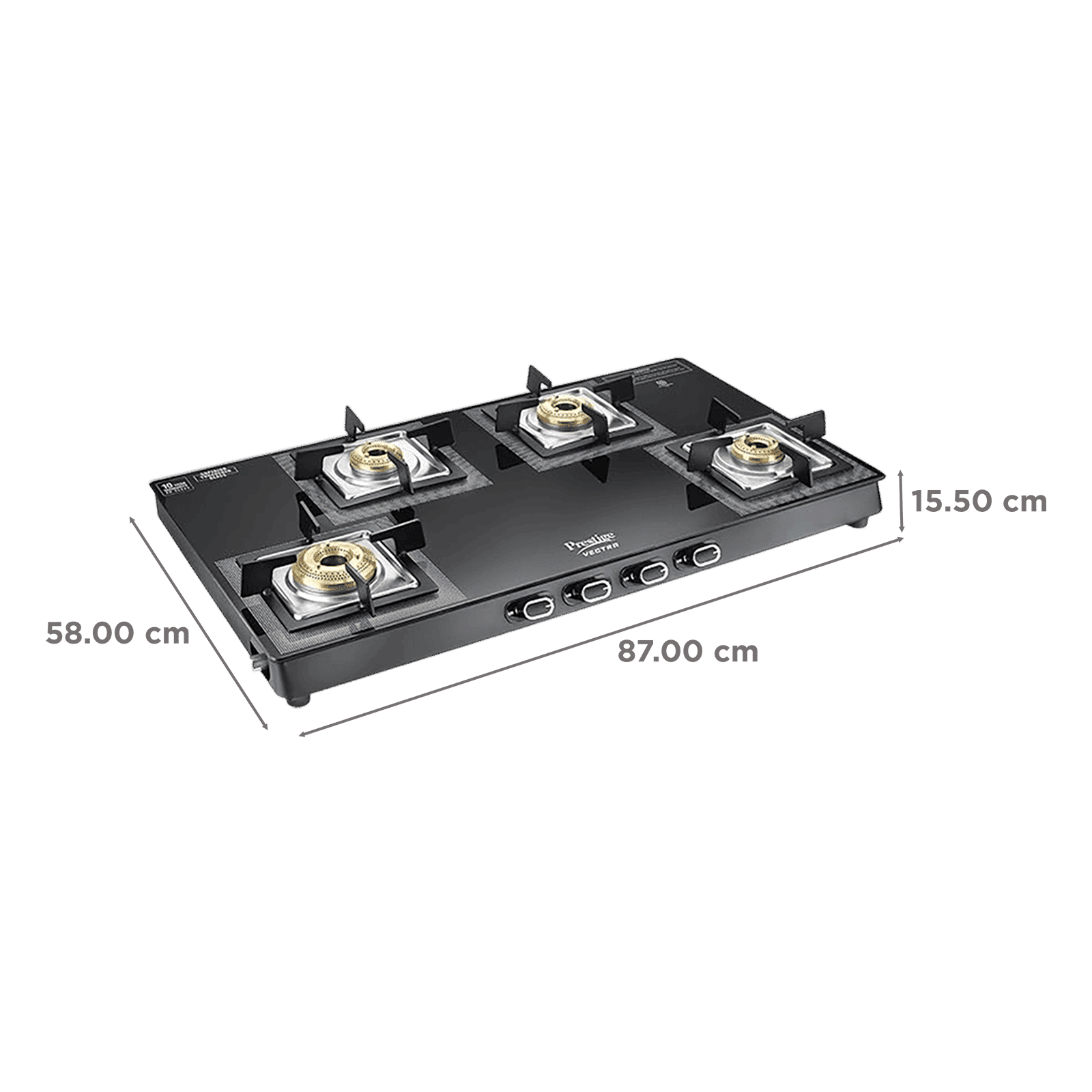 Prestige Vectra Toughened Glass Top 4 Burner Manual Gas Stove (360 Degree Revolving Nozzle, Black) Prestige Vectra Toughened Glass Top 4 Burner Manual Gas Stove (360 Degree Revolving Nozzle, Black)_2