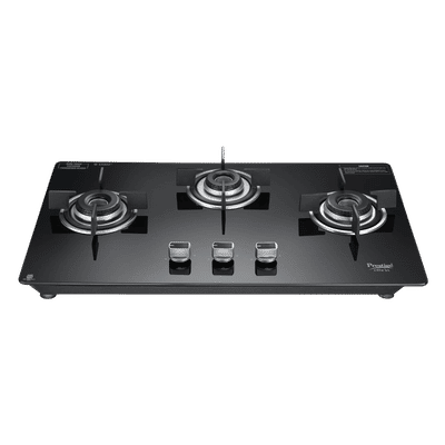 Prestige Efficia 03 AI Toughened Glass Top 3 Burner Automatic Hob (Dual Function & Convertible Design, Black)