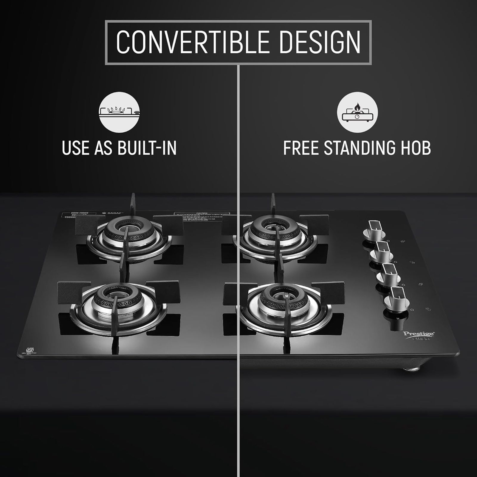 Prestige Efficia 04 AI Toughened Glass Top 4 Burner Automatic Hob (Dual Function & Convertible Design, Black) Prestige Efficia 04 AI Toughened Glass Top 4 Burner Automatic Hob (Dual Function & Convertible Design, Black)_6