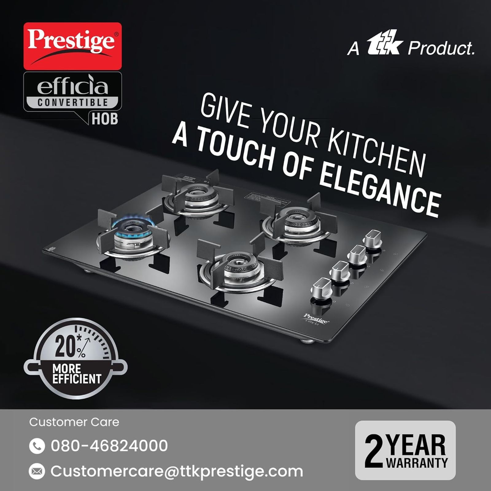 Prestige Efficia 04 AI Toughened Glass Top 4 Burner Automatic Hob (Dual Function & Convertible Design, Black) Prestige Efficia 04 AI Toughened Glass Top 4 Burner Automatic Hob (Dual Function & Convertible Design, Black)_4