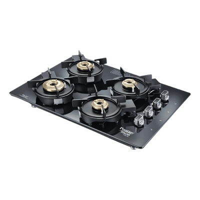 Prestige Svachh Efficia 04 AI Toughened Glass 4 Burner Automatic Hob (Multi Spark Ignition System, Black)