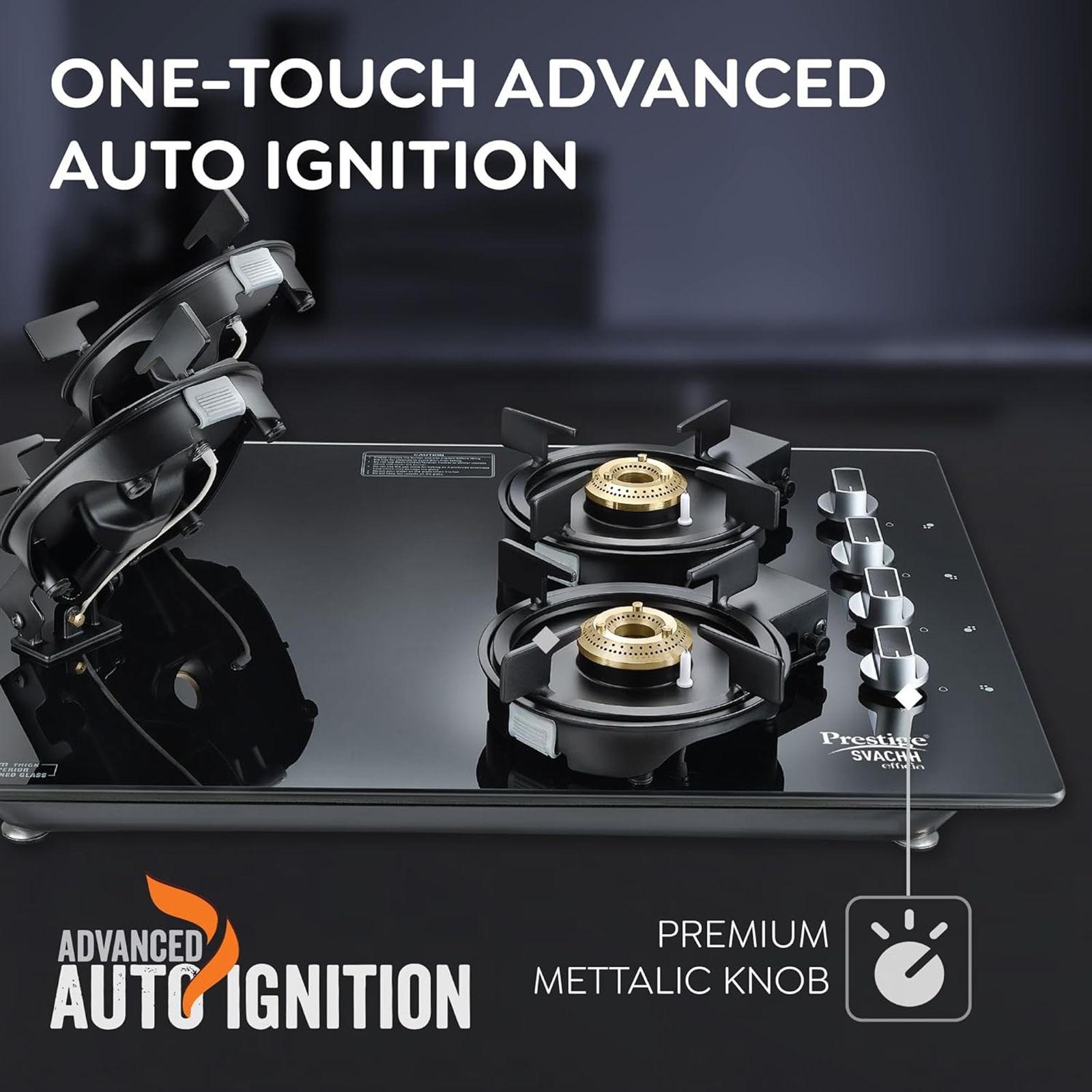 Prestige Svachh Efficia 04 AI Toughened Glass 4 Burner Automatic Hob (Multi Spark Ignition System, Black)_4
