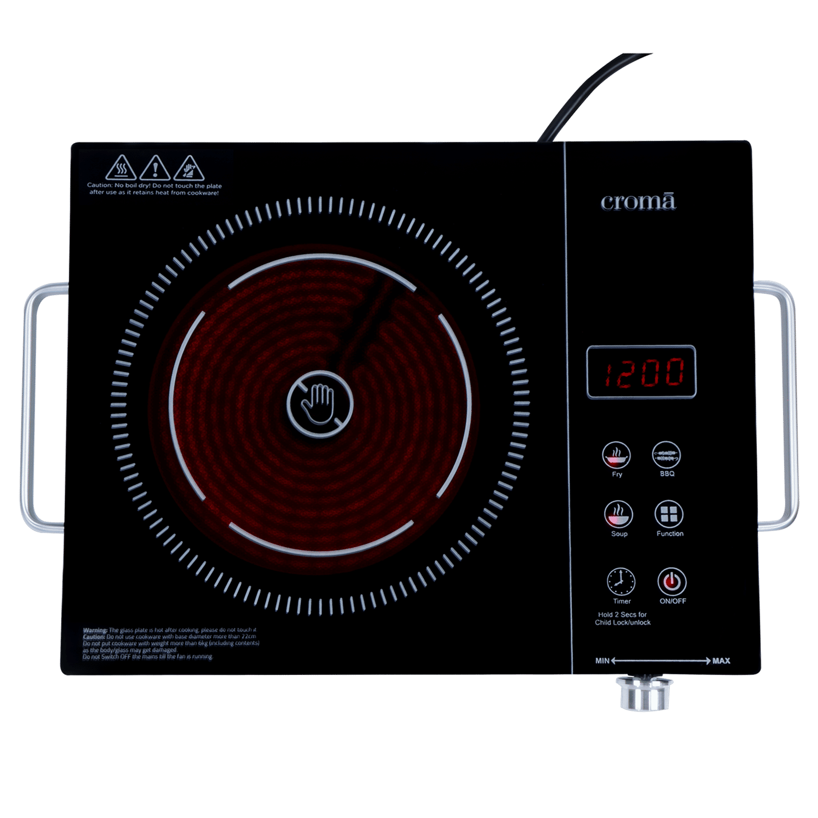 Croma Infrared 2200W Induction Cooktop with 3 Preset Menus_11