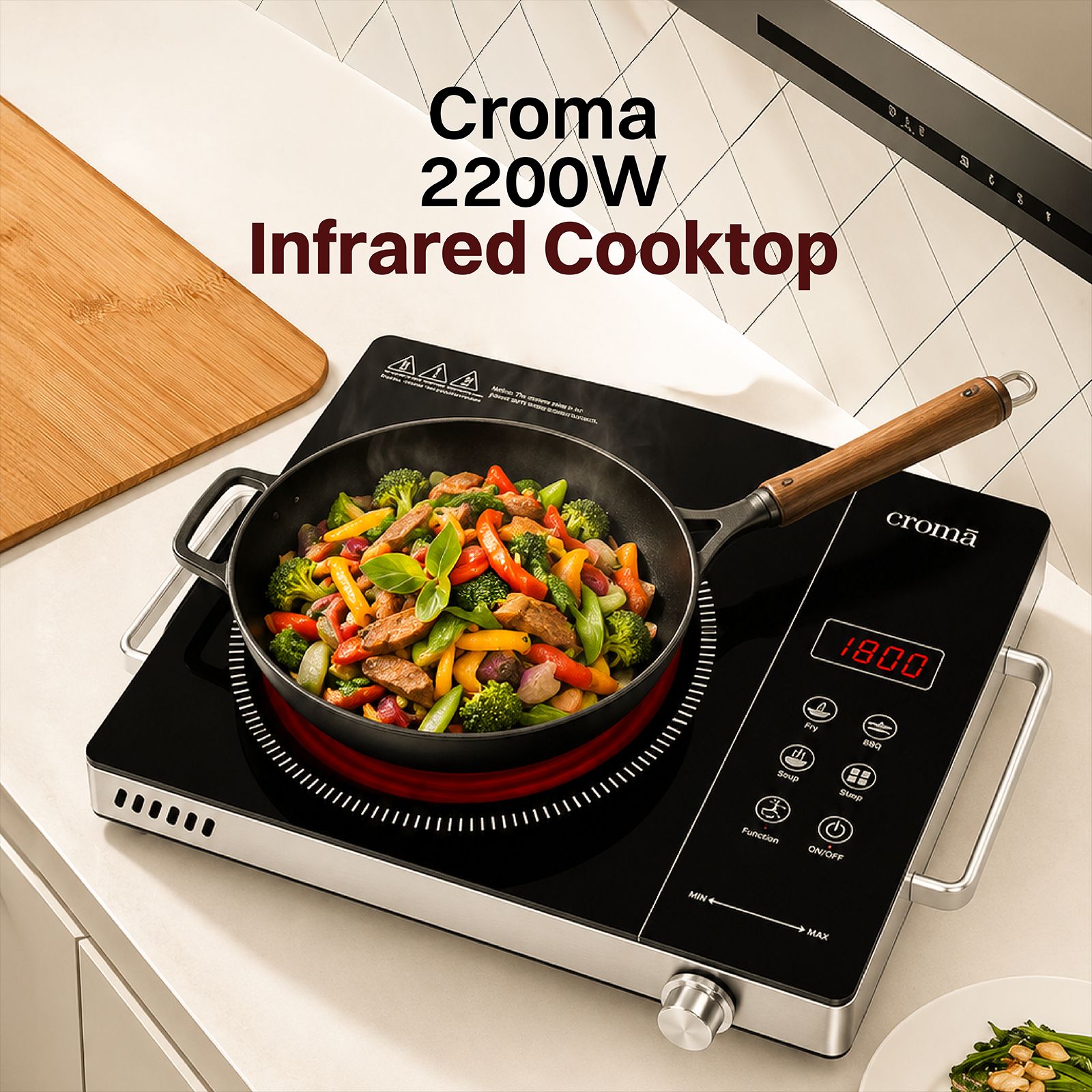 Croma Infrared 2200W Induction Cooktop with 3 Preset Menus_4