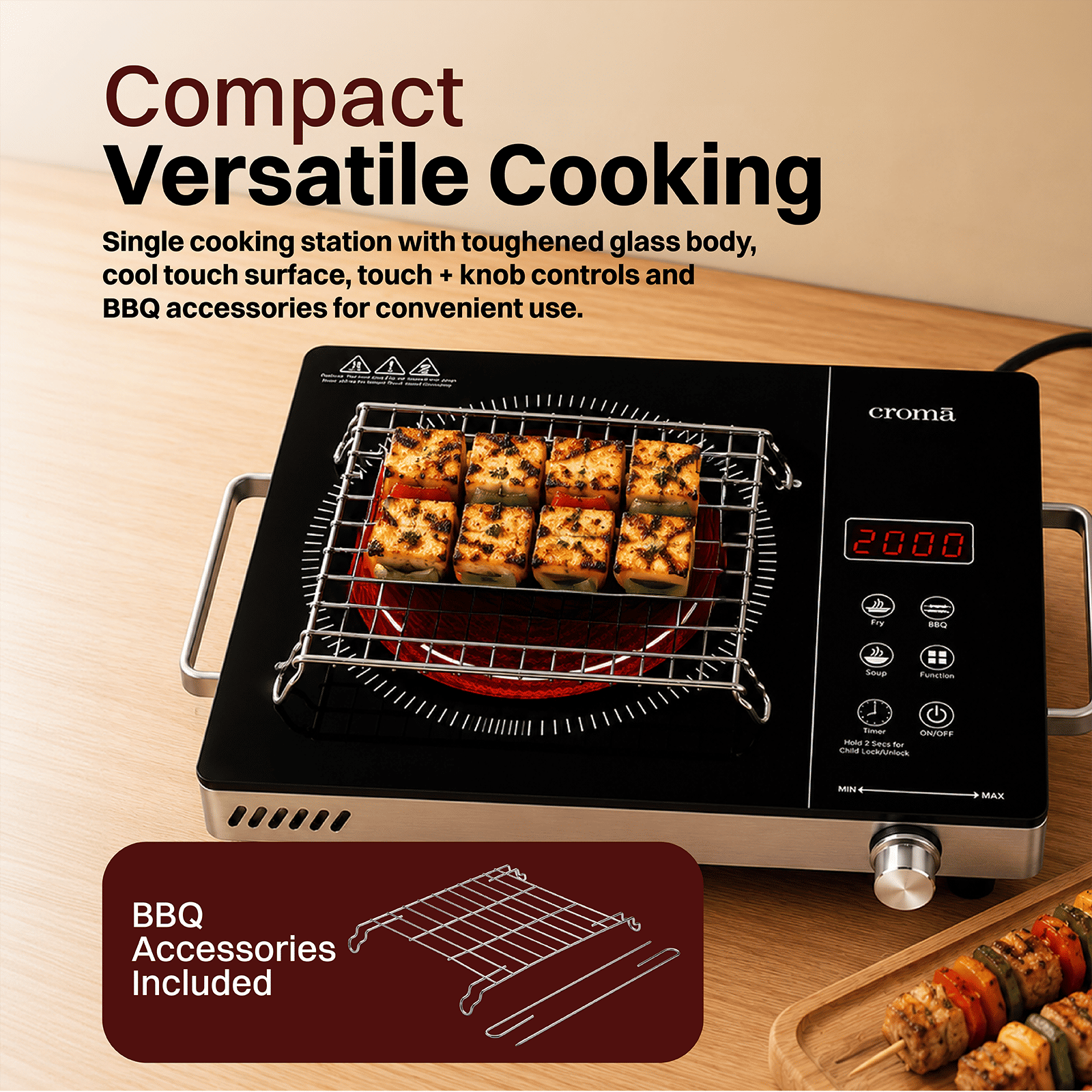 Croma Infrared 2200W Induction Cooktop with 3 Preset Menus_5