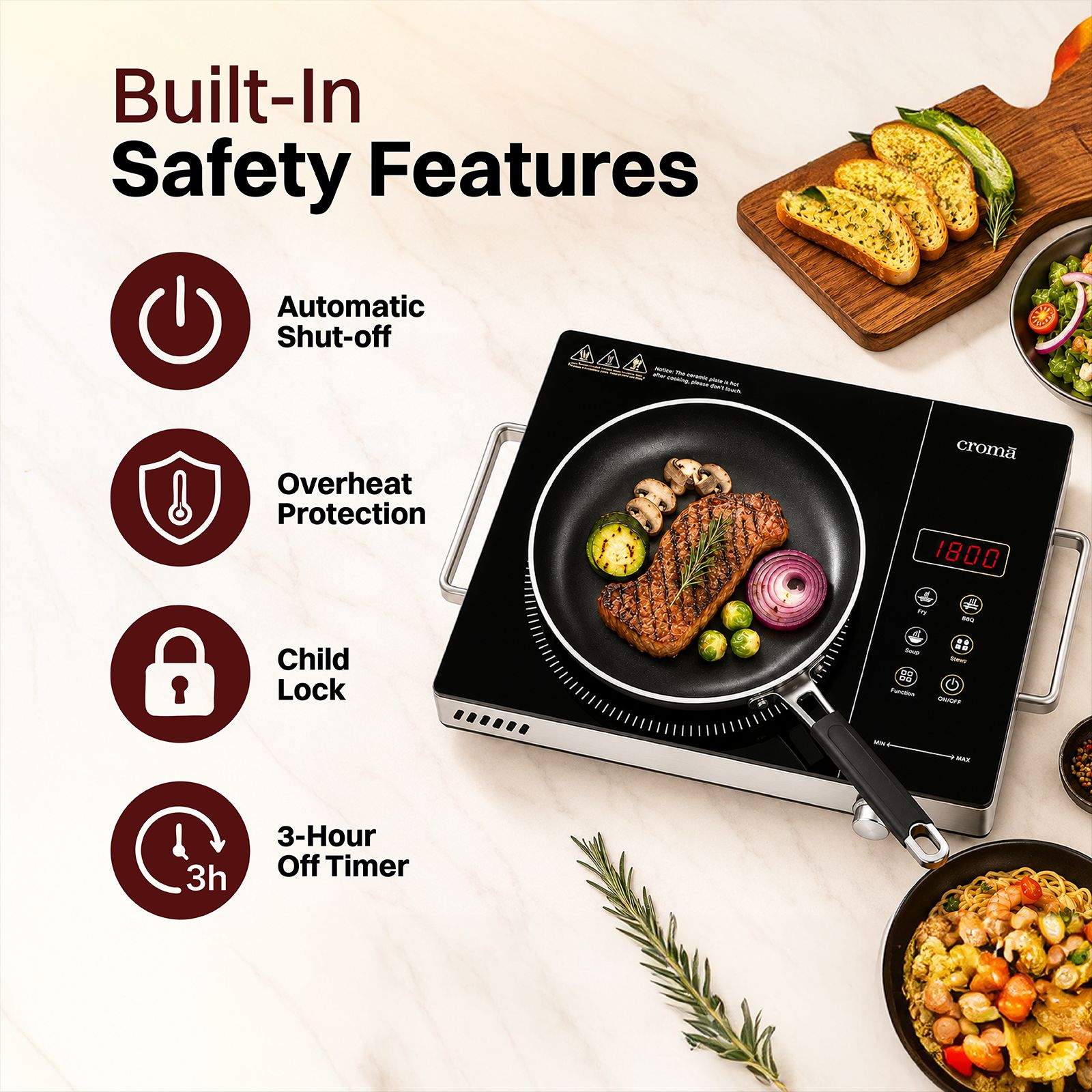 Croma Infrared 2200W Induction Cooktop with 3 Preset Menus_7
