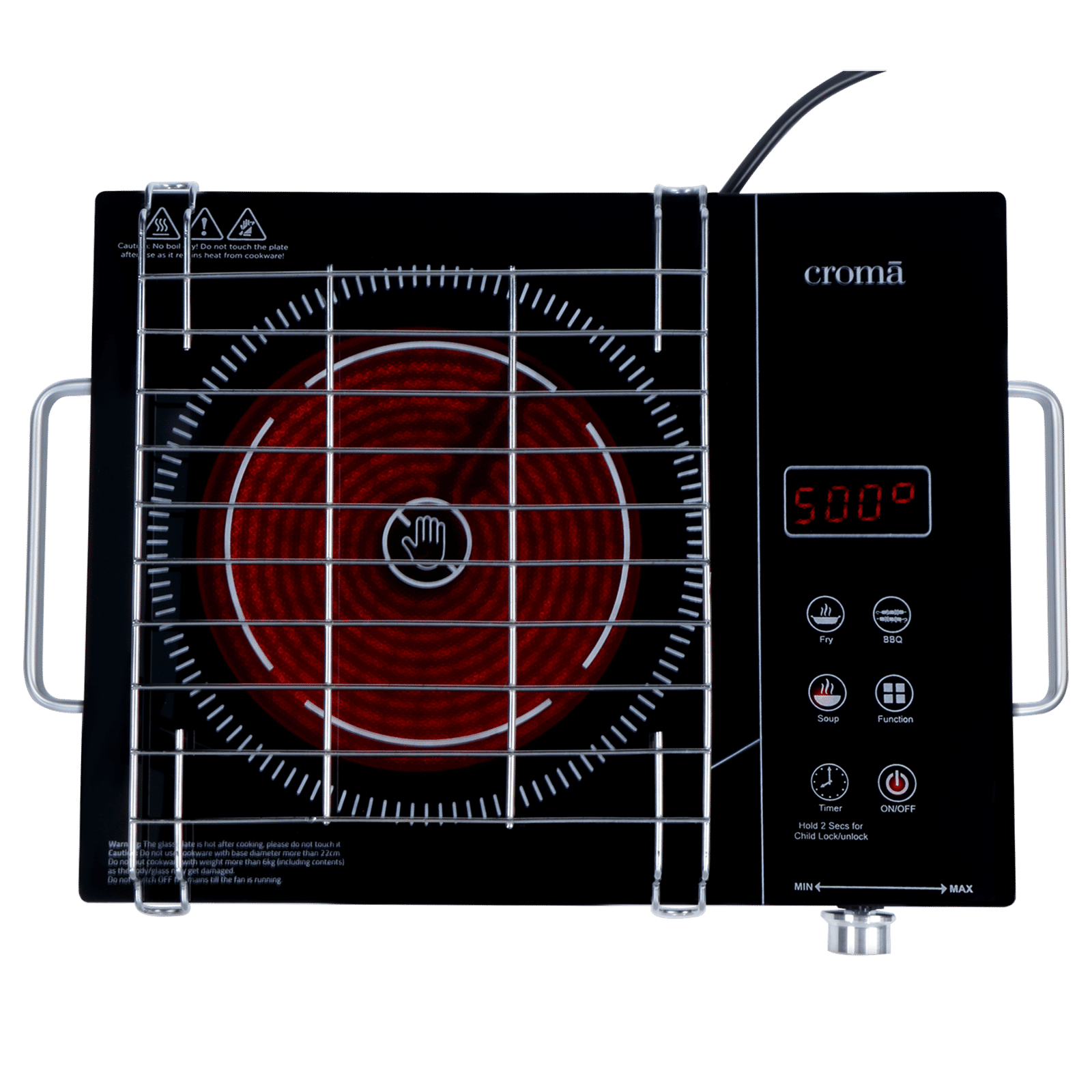 Croma Infrared 2200W Induction Cooktop with 3 Preset Menus_10