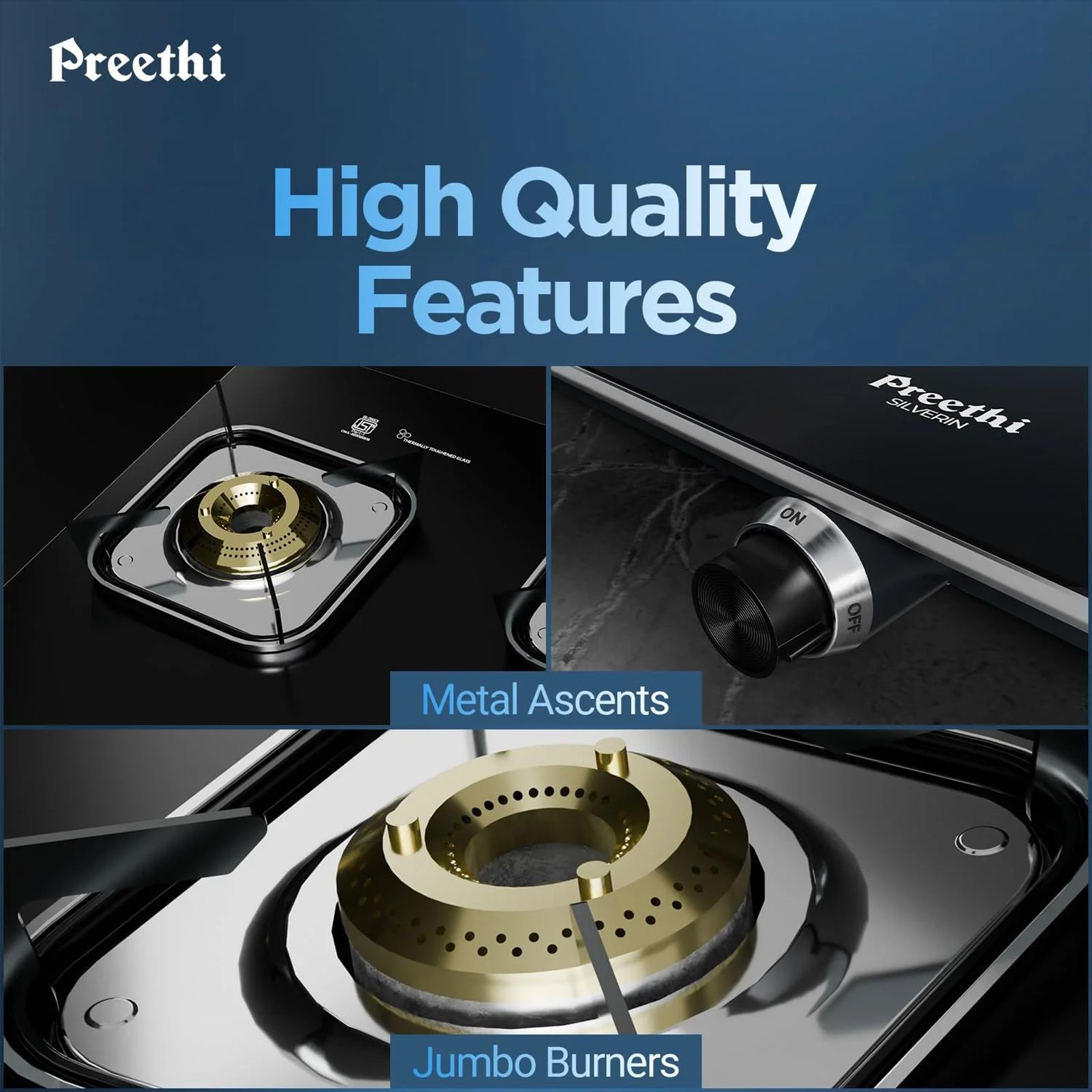 Preethi Silverin Toughened Glass Top 2 Burner Manual Gas Stove (Screwless Design, Black) Preethi Silverin Toughened Glass Top 2 Burner Manual Gas Stove (Screwless Design, Black)_12