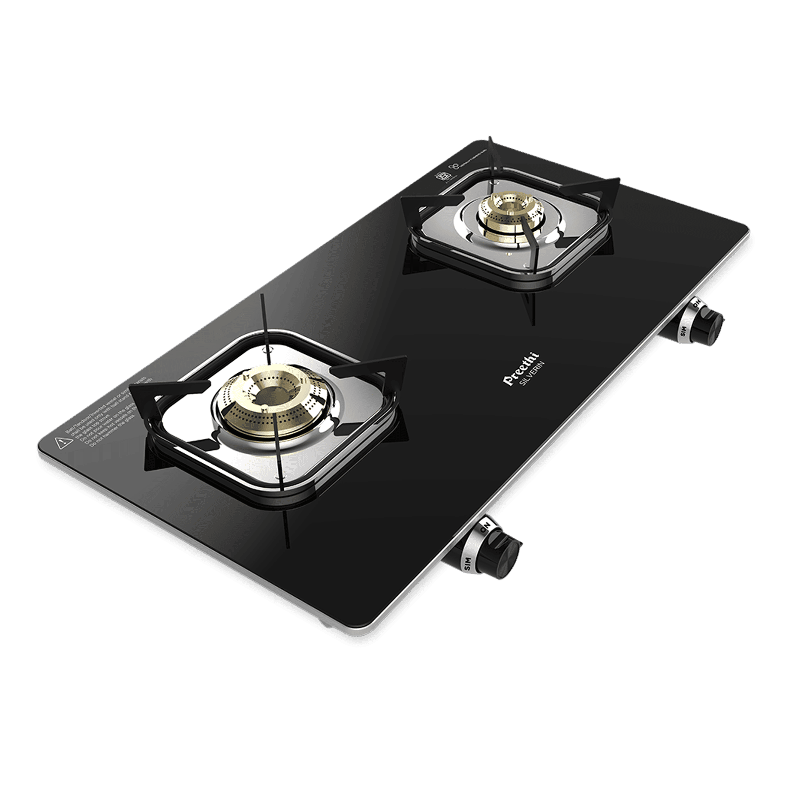 Preethi Silverin Toughened Glass Top 2 Burner Manual Gas Stove (Screwless Design, Black) Preethi Silverin Toughened Glass Top 2 Burner Manual Gas Stove (Screwless Design, Black)_5