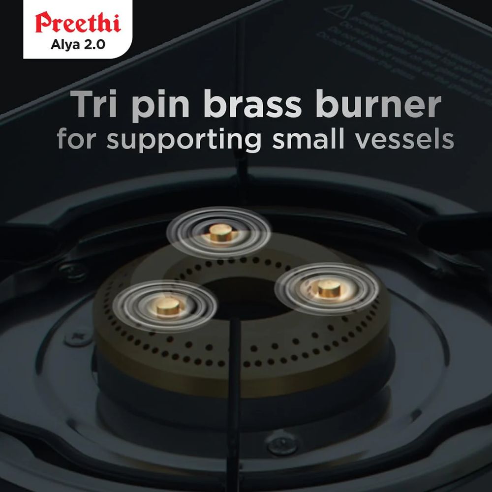 Preethi Alya 2.0 Toughened Glass Top 3 Burner Manual Gas Stove (ISI Certified, Black)_6
