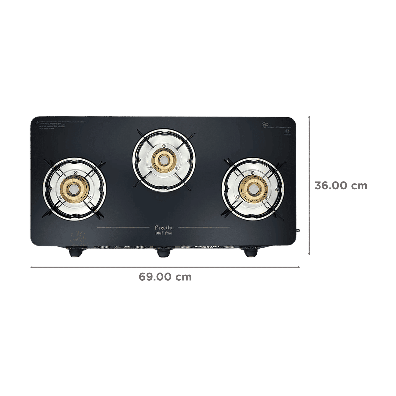 Preethi Alya 2.0 Toughened Glass Top 3 Burner Manual Gas Stove (ISI Certified, Black)_2