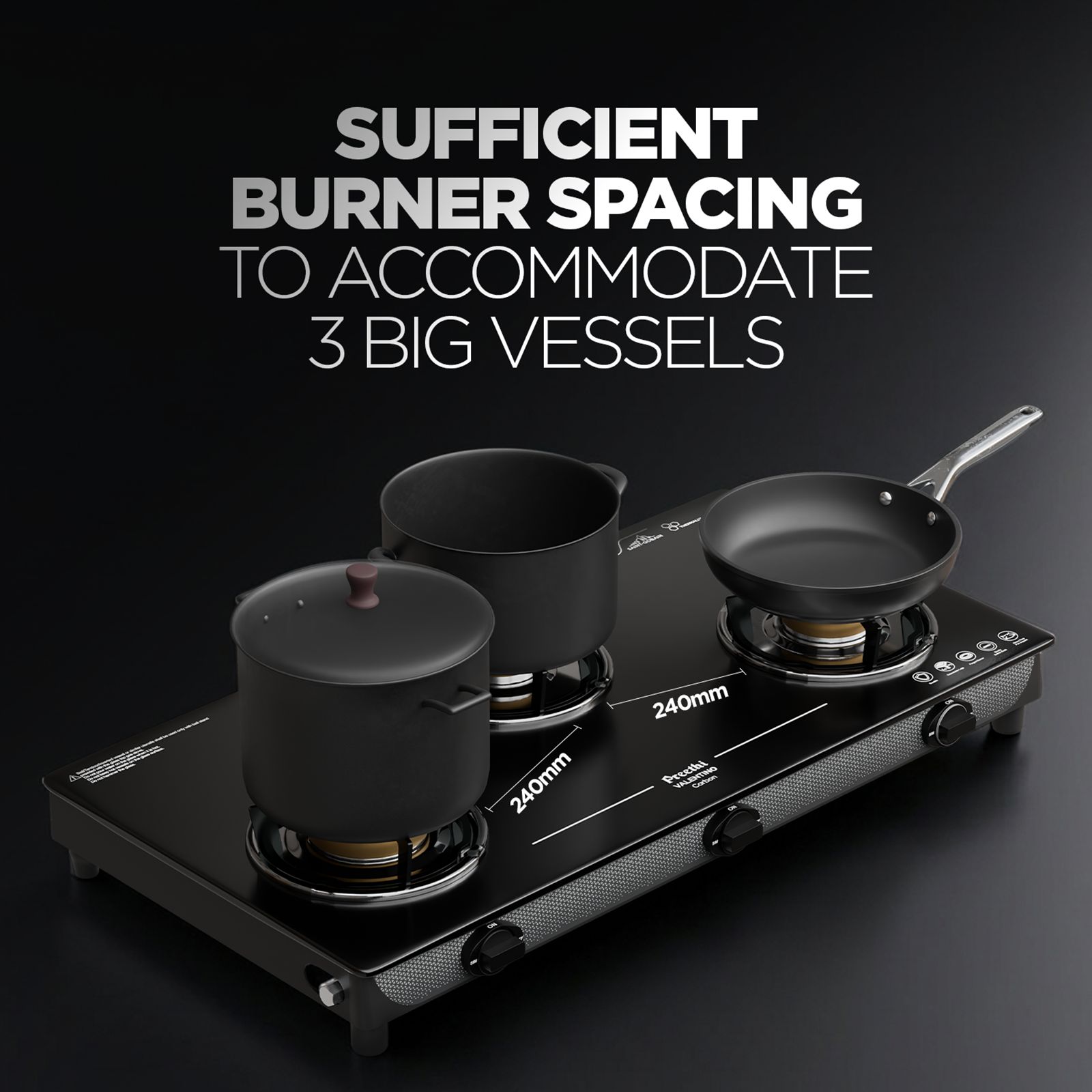 Preethi Valentino Carbon Tempered Glass Top 3 Burner Manual Gas Stove (ISI Certified, Black) Preethi Valentino Carbon Tempered Glass Top 3 Burner Manual Gas Stove (ISI Certified, Black)_3