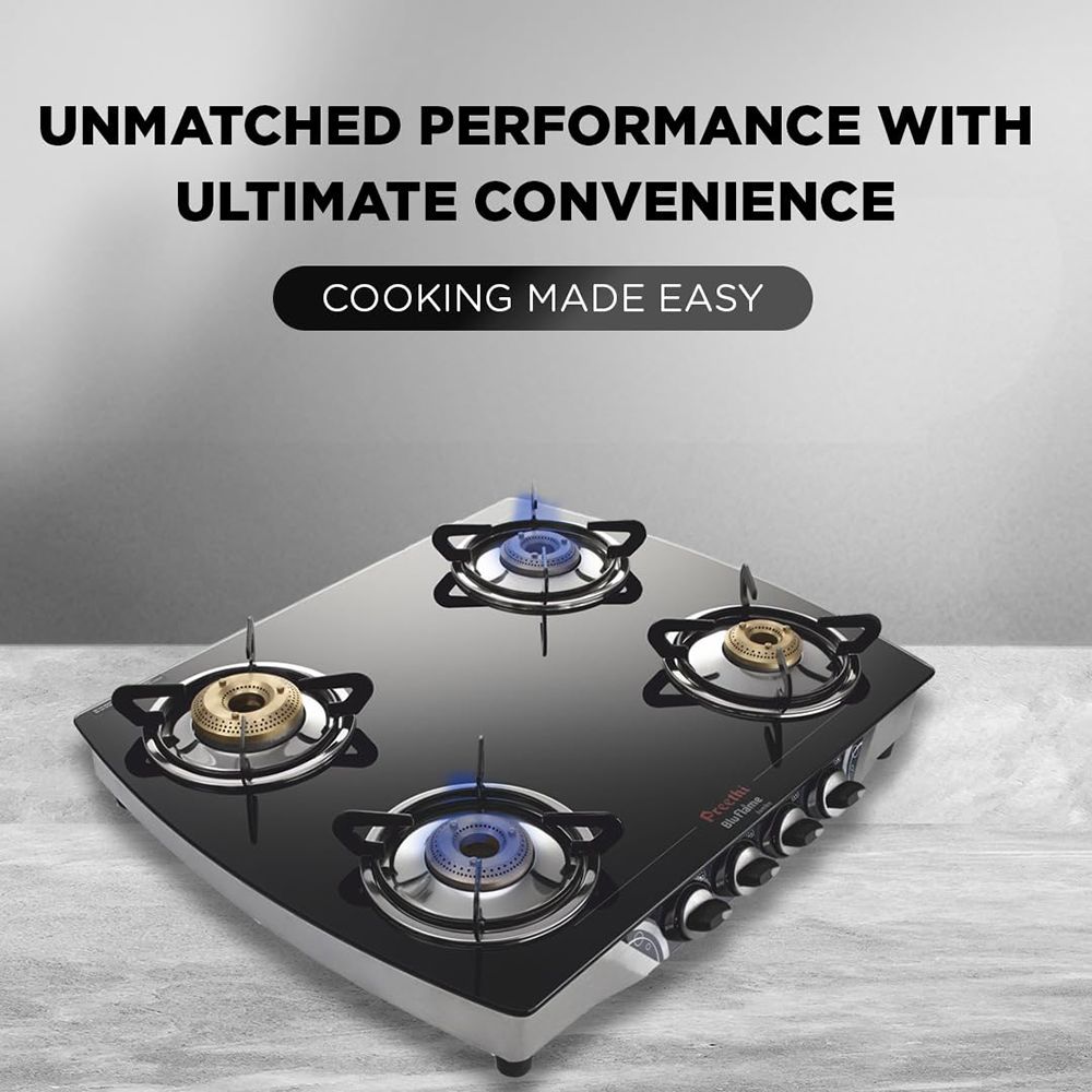 Preethi Bluflame Jumbo Toughened Glass Top 4 Burner Manual Gas Stove (ISI Certified, Balck) Preethi Bluflame Jumbo Toughened Glass Top 4 Burner Manual Gas Stove (ISI Certified, Balck)_2
