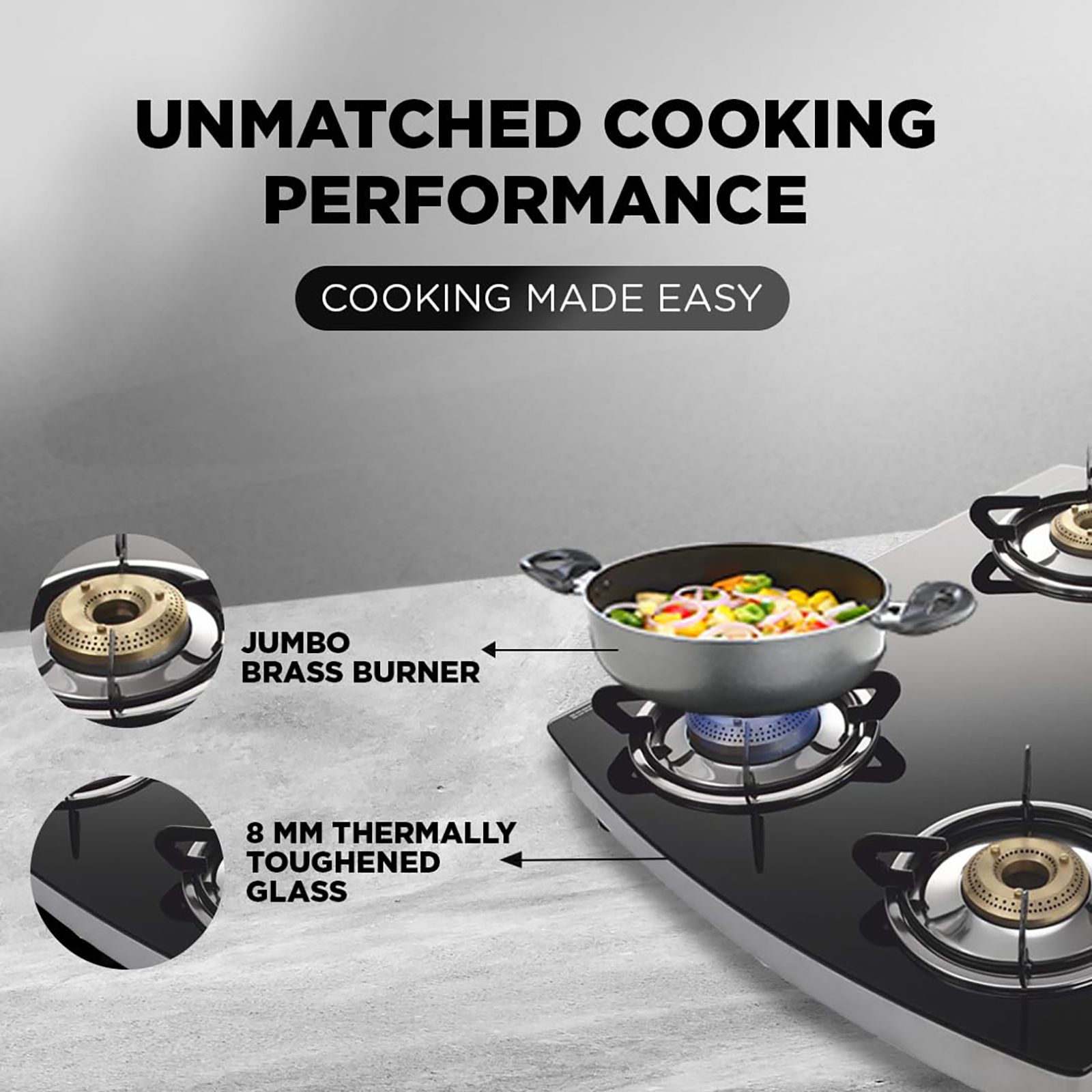 Preethi Bluflame Jumbo Toughened Glass Top 4 Burner Manual Gas Stove (ISI Certified, Balck) Preethi Bluflame Jumbo Toughened Glass Top 4 Burner Manual Gas Stove (ISI Certified, Balck)_3