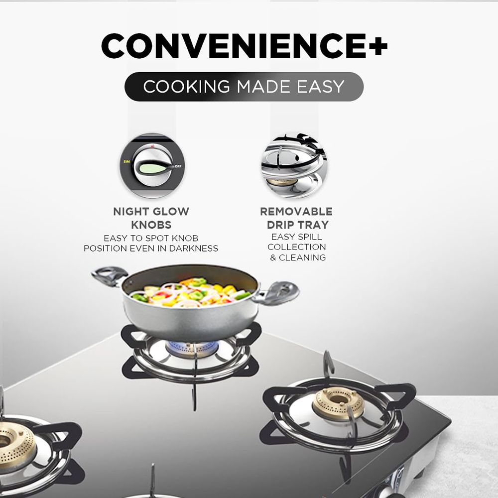 Preethi Bluflame Jumbo Toughened Glass Top 4 Burner Manual Gas Stove (ISI Certified, Balck) Preethi Bluflame Jumbo Toughened Glass Top 4 Burner Manual Gas Stove (ISI Certified, Balck)_5