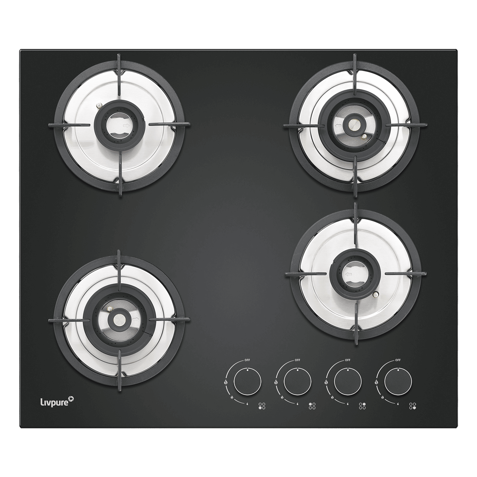 Livpure Ignis Toughened Glass Top 4 Burner Automatic Gas Hob (Ergonomic Knobs, Black) Livpure Ignis Toughened Glass Top 4 Burner Automatic Gas Hob (Ergonomic Knobs, Black)_5