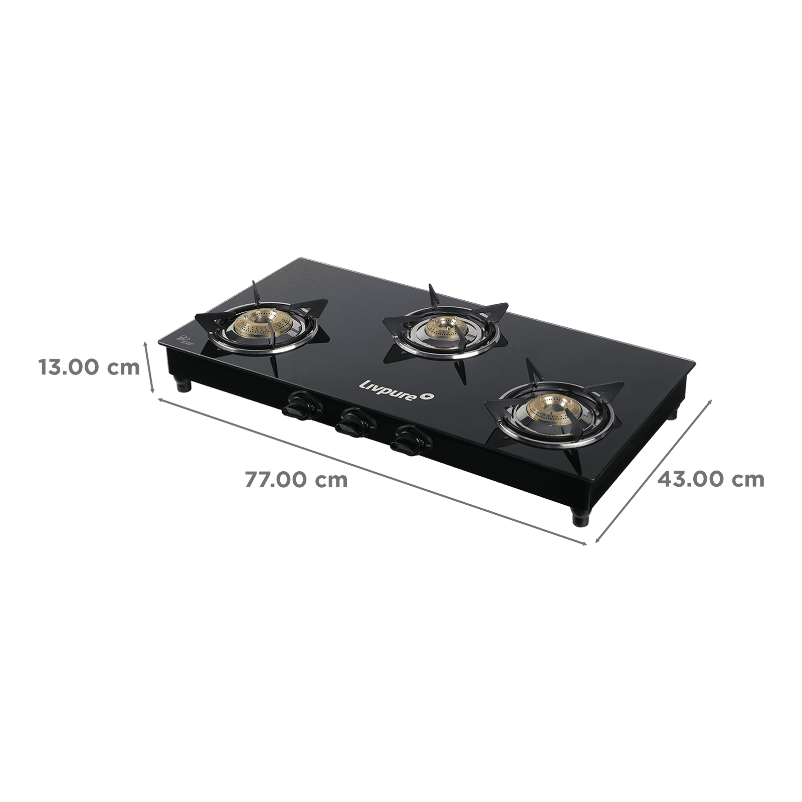 Livpure Nebula Toughened Glass Top 3 Burner Manual Gas Stove (Ergonomic Knobs, Black)_2