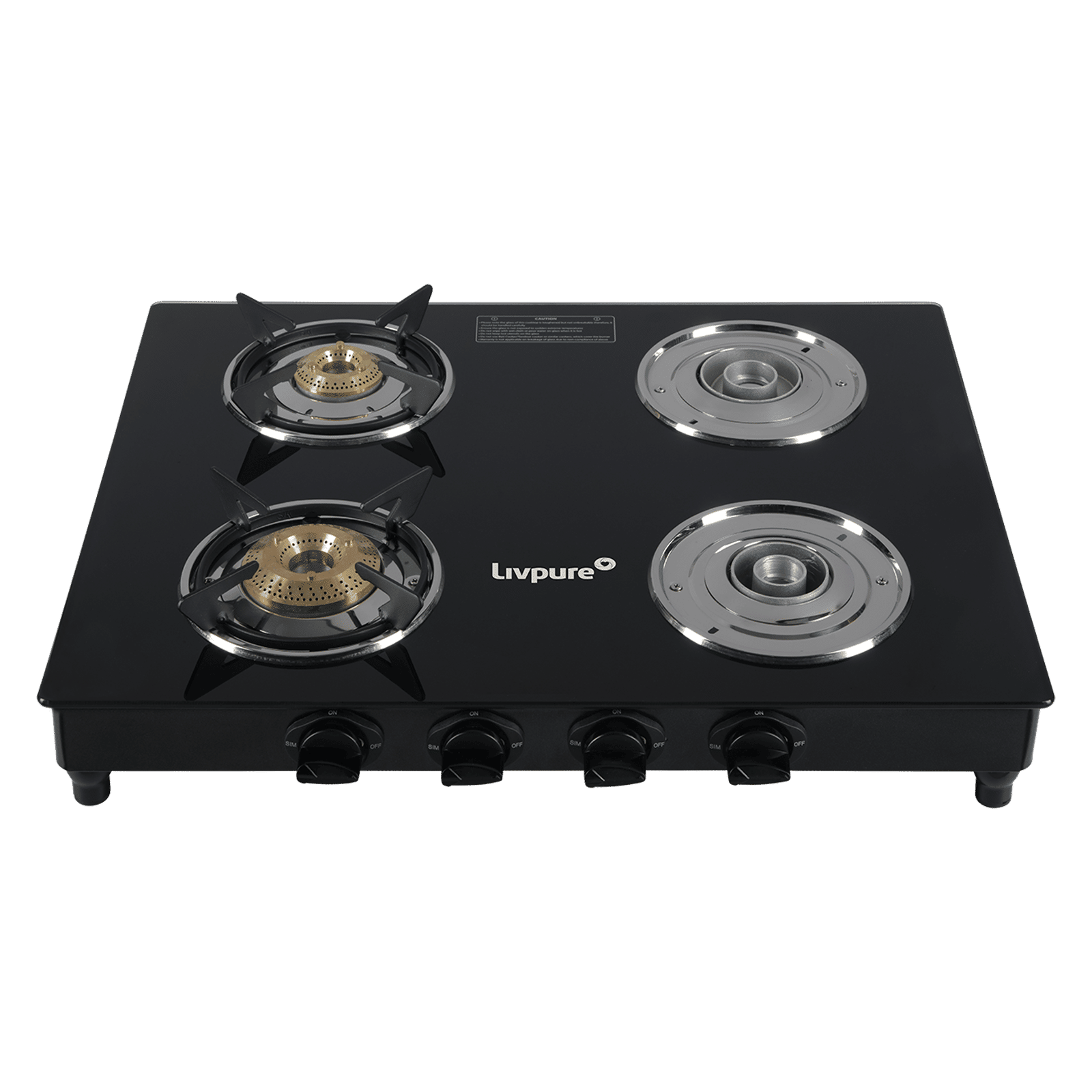 Livpure Nebula Toughened Glass Top 4 Burner Manual Gas Stove (Ergonomic Knobs, Black)_4