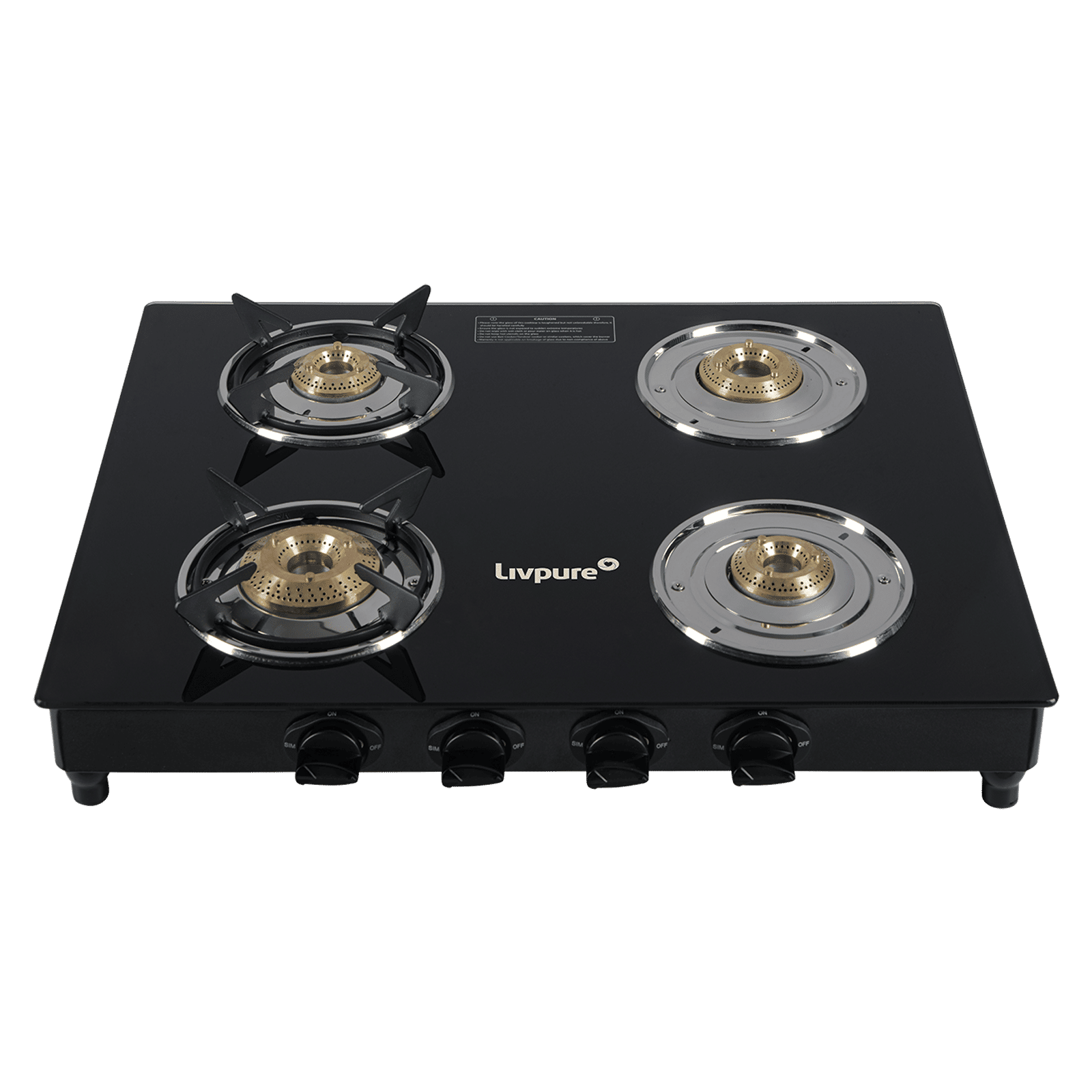 Livpure Nebula Toughened Glass Top 4 Burner Manual Gas Stove (Ergonomic Knobs, Black)_5